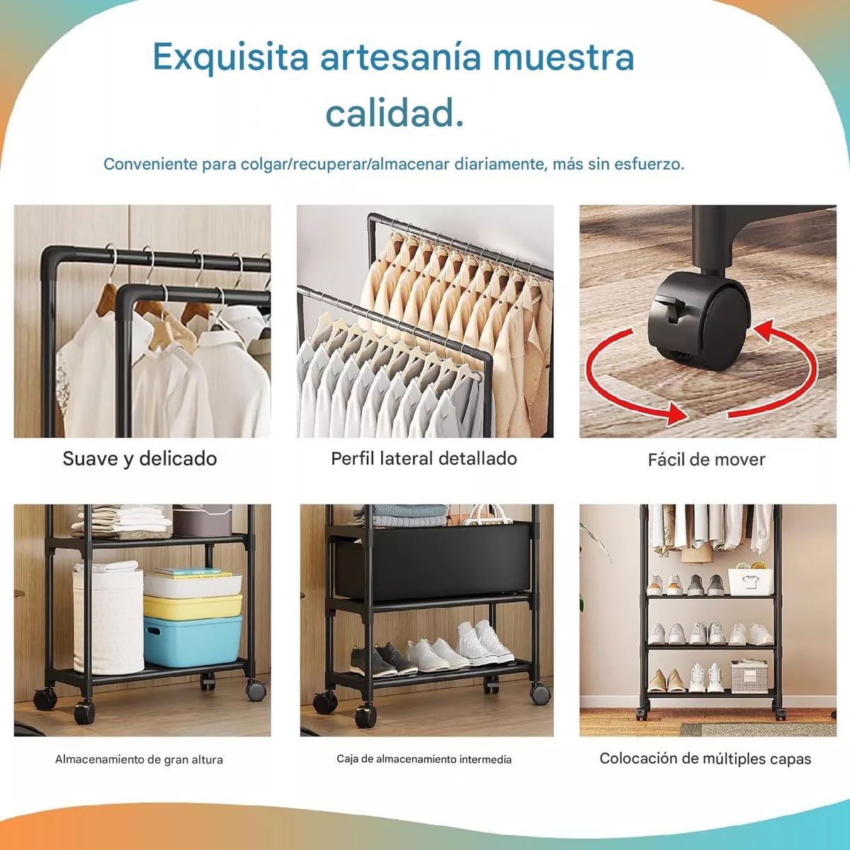 Perchero Organizador 3 en 1 Con Ruedas 2 Estante 3 pisos - Image 12
