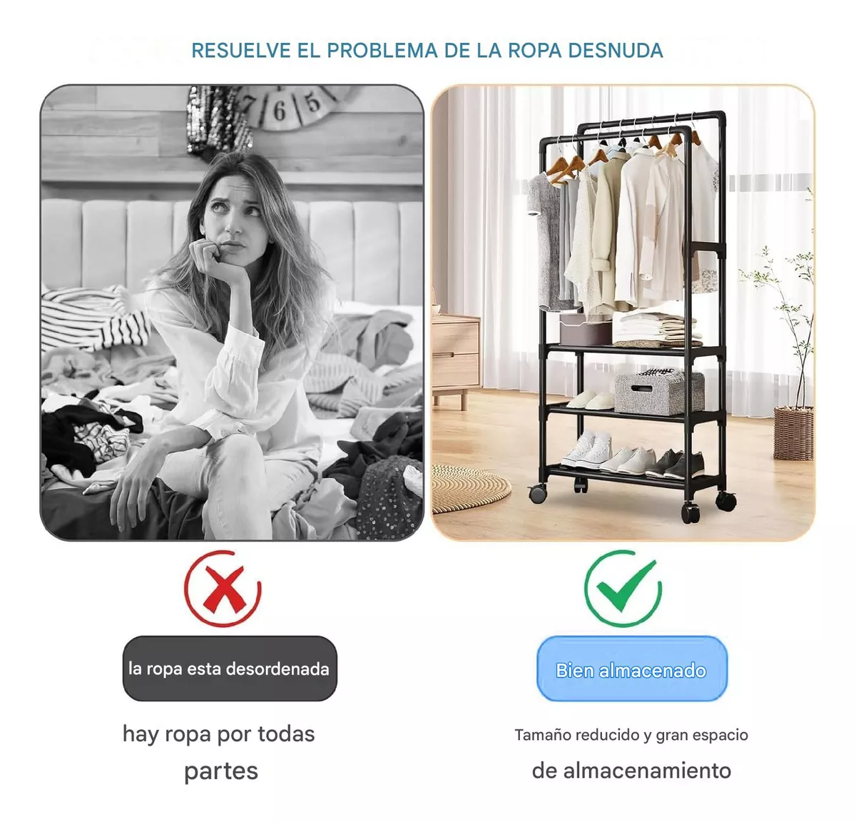 Perchero Organizador 3 en 1 Con Ruedas 2 Estante 3 pisos - Image 10