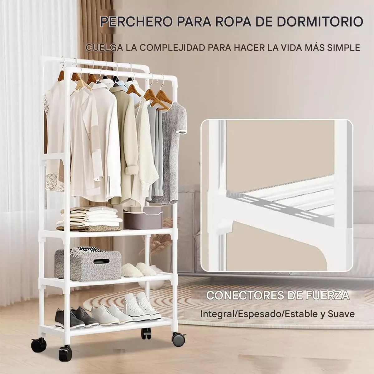Perchero Organizador 3 en 1 Con Ruedas 2 Estante 3 pisos - Image 7