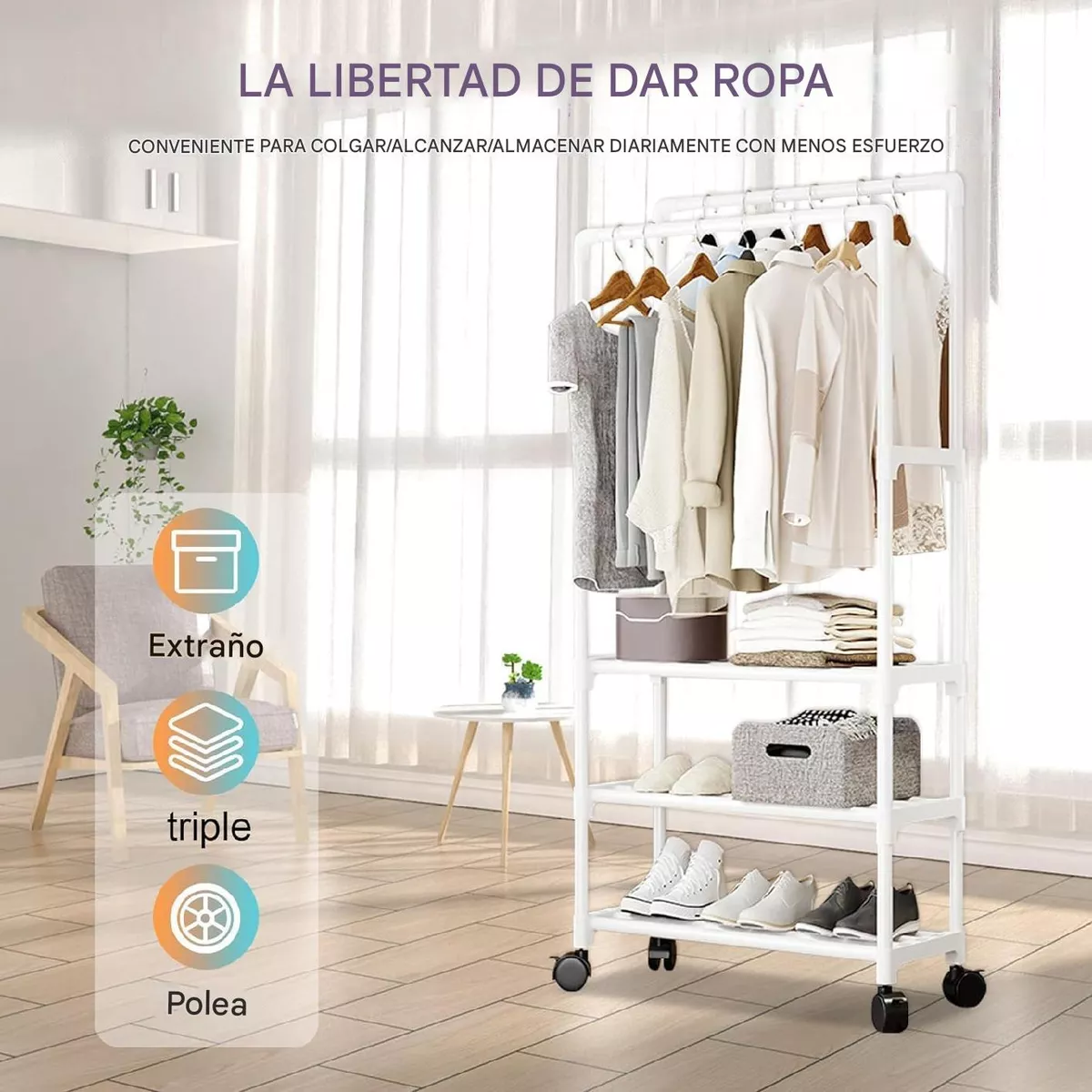 Perchero Organizador 3 en 1 Con Ruedas 2 Estante 3 pisos - Image 5