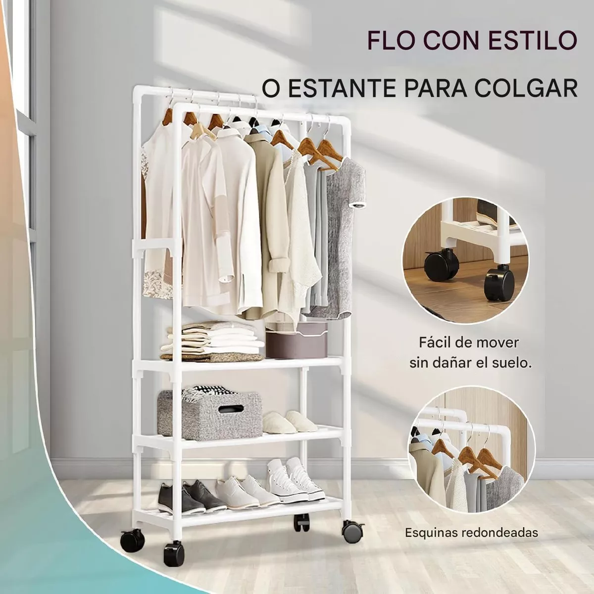 Perchero Organizador 3 en 1 Con Ruedas 2 Estante 3 pisos - Image 3